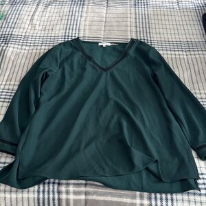 Calvin Klein Dark Green V-Neck Blouse